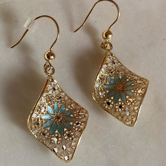 18K gold plated 925 Sterling Silver earrings made in Italy - Picture 1 of 10